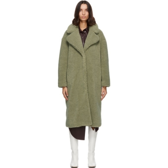 STAND STUDIO Olive Green Teddy Coat Faux FUR SHEARLING - Picture 4 of 9